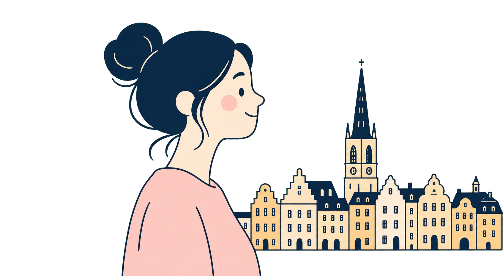 Illustration av en Alma-kund med Stockholms silhuett